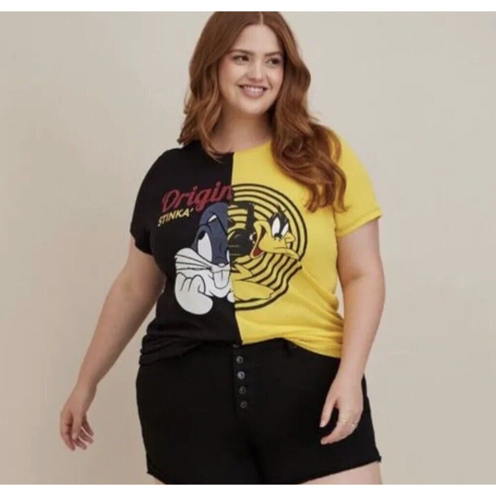 Torrid Looney Tunes Color Bugs Bunny Block Cotton Black & Yellow Top Size 1 1x
